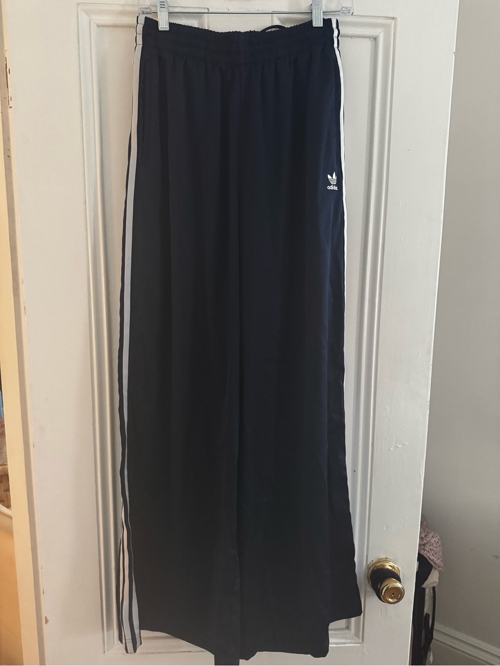 Adidas satin wide leg track pant Navy size 8